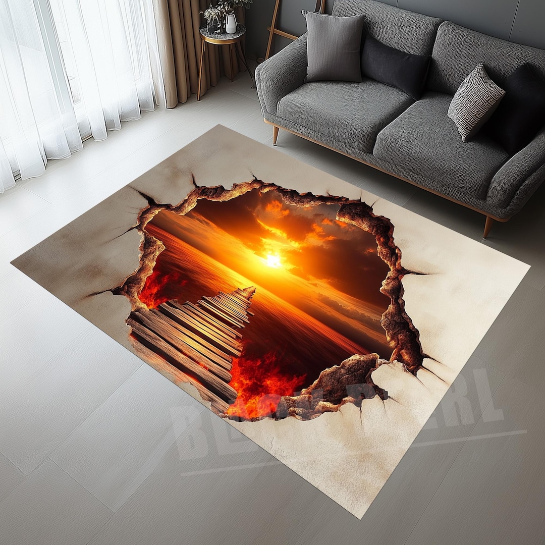 3D Sun Sky Crack Rug, Modern Illusion Area Rug - Etsy