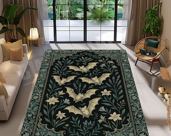 Witchy Bat Area Rug: Gothic Mystic Room Decor