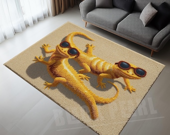 Lizards Kids Rug, Yellow Reptile Nursery Decor