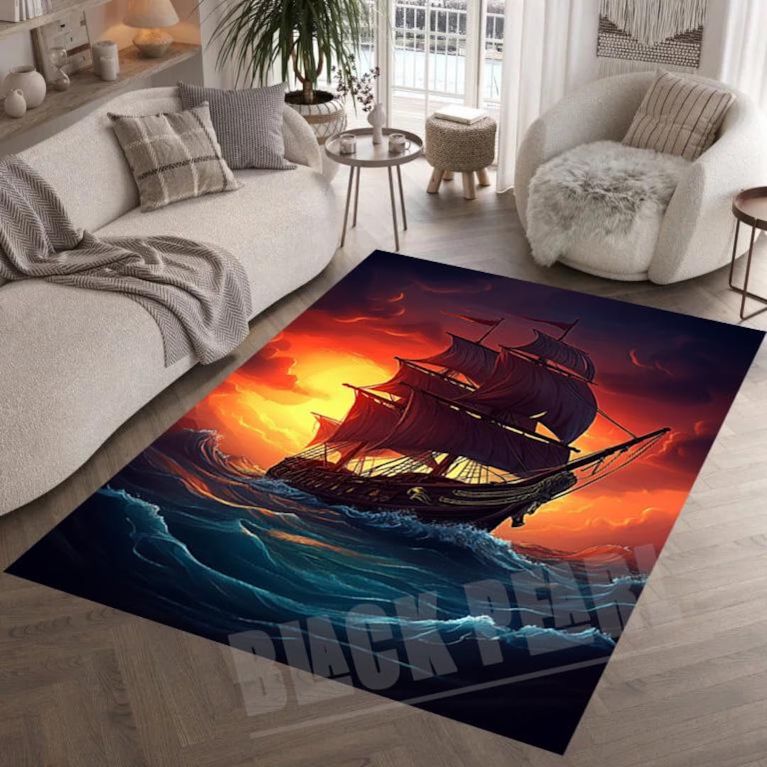 Pirate Ship Rug: Nautical Sunset Ocean Design - Etsy