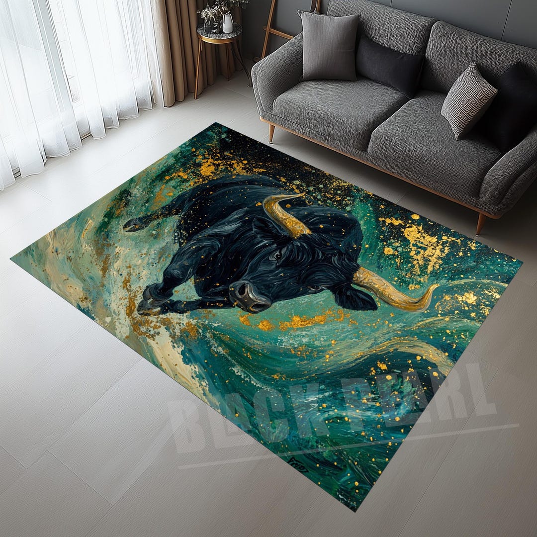 Bull Rug: Green Marble Design, Animal Decor Rug - Etsy