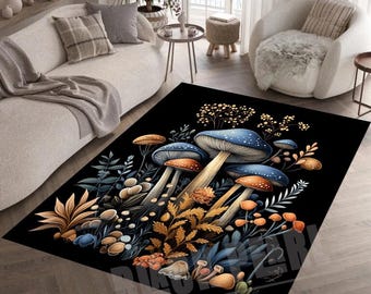 Blue Mushroom Rug: Forest Home Decor, Living Room Art