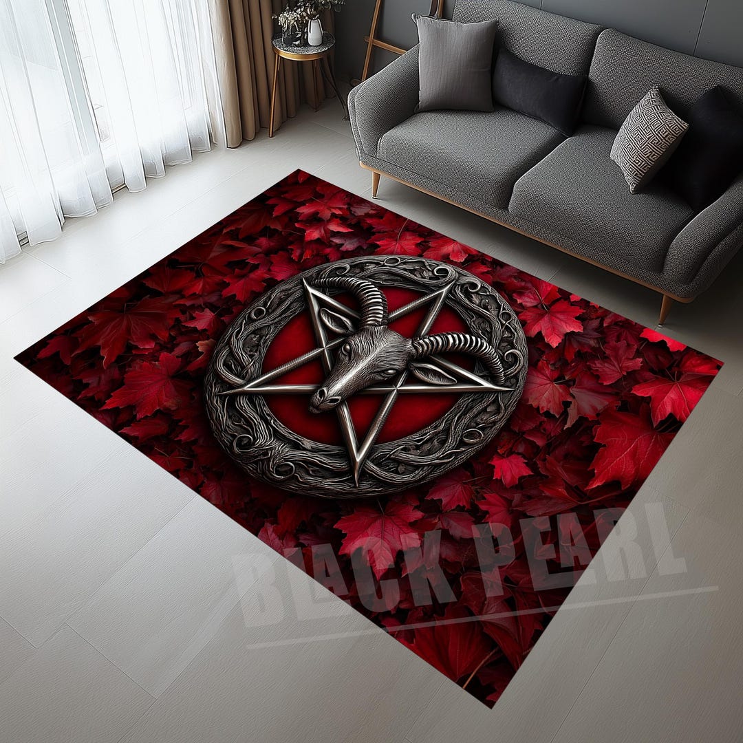 Pentagram Rug Design Gothic Pentagram Area Rug: Red Leaves, Devil's Trap Design - Etsy