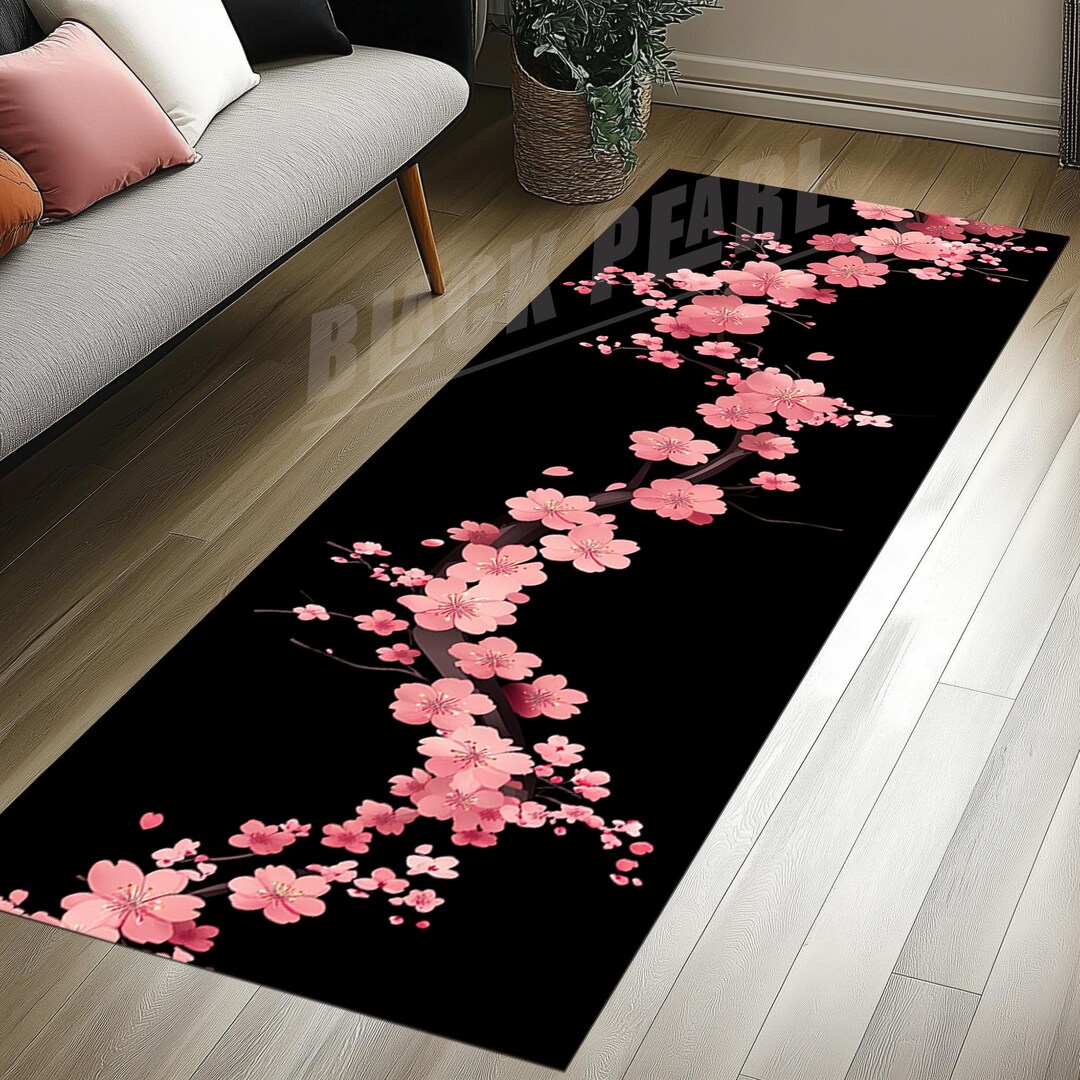 Sakura Rug Sakura Rug: Pink Cherry Blossom Floral Runner, Modern Design - Etsy