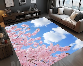 Cherry Blossom Rug: Sky & Cloud Design, Floral Home Decor