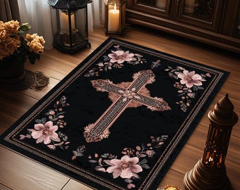 Personalized Christian Prayer Rug, Cross Design, Catholic Gift