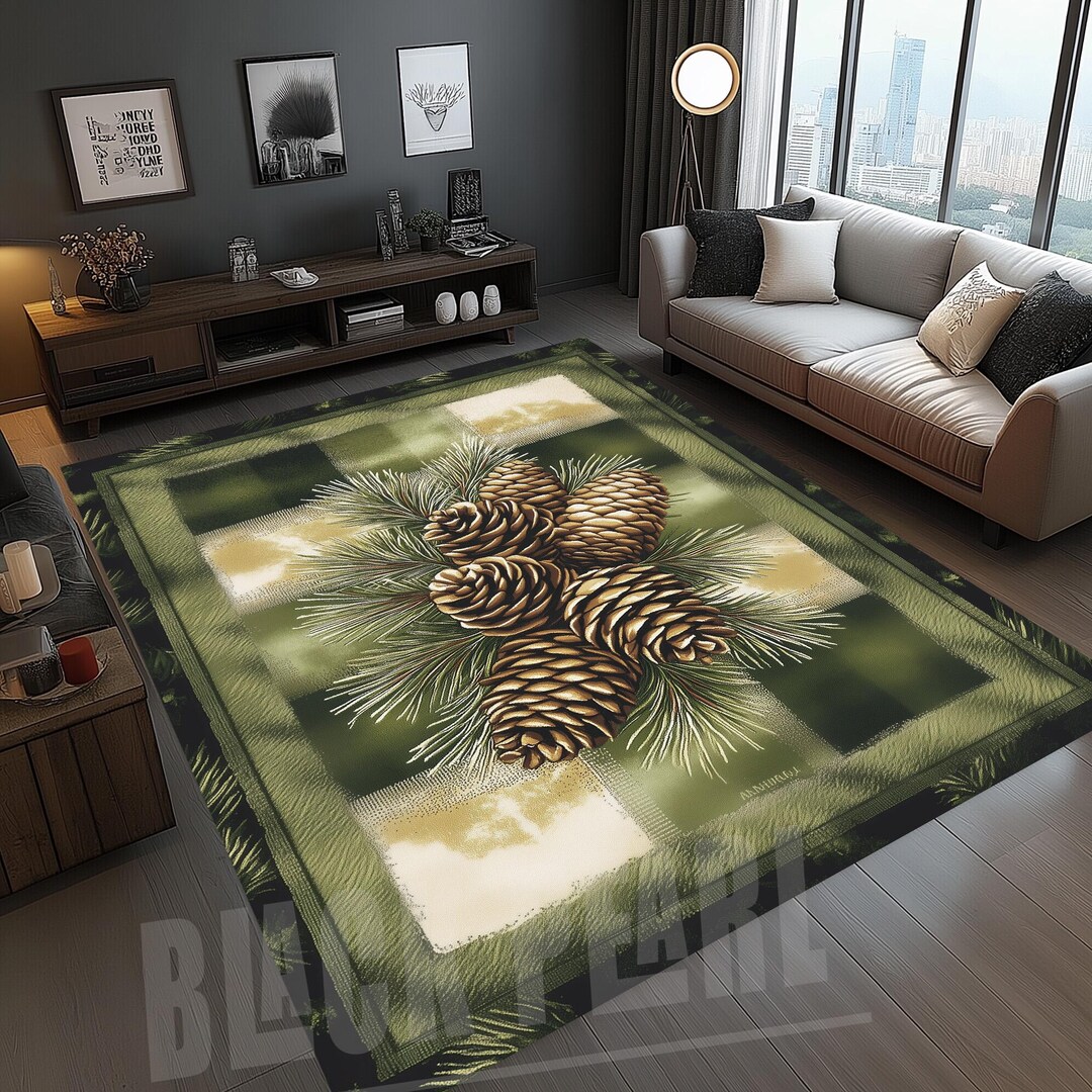 Pine Rugs Pine Cone Area Rug: Green Rustic Forest Rug - Etsy