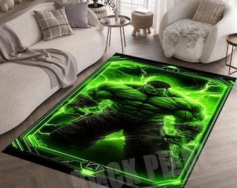 Green Neon Hulk Rug: Superhero Kids Room Decor