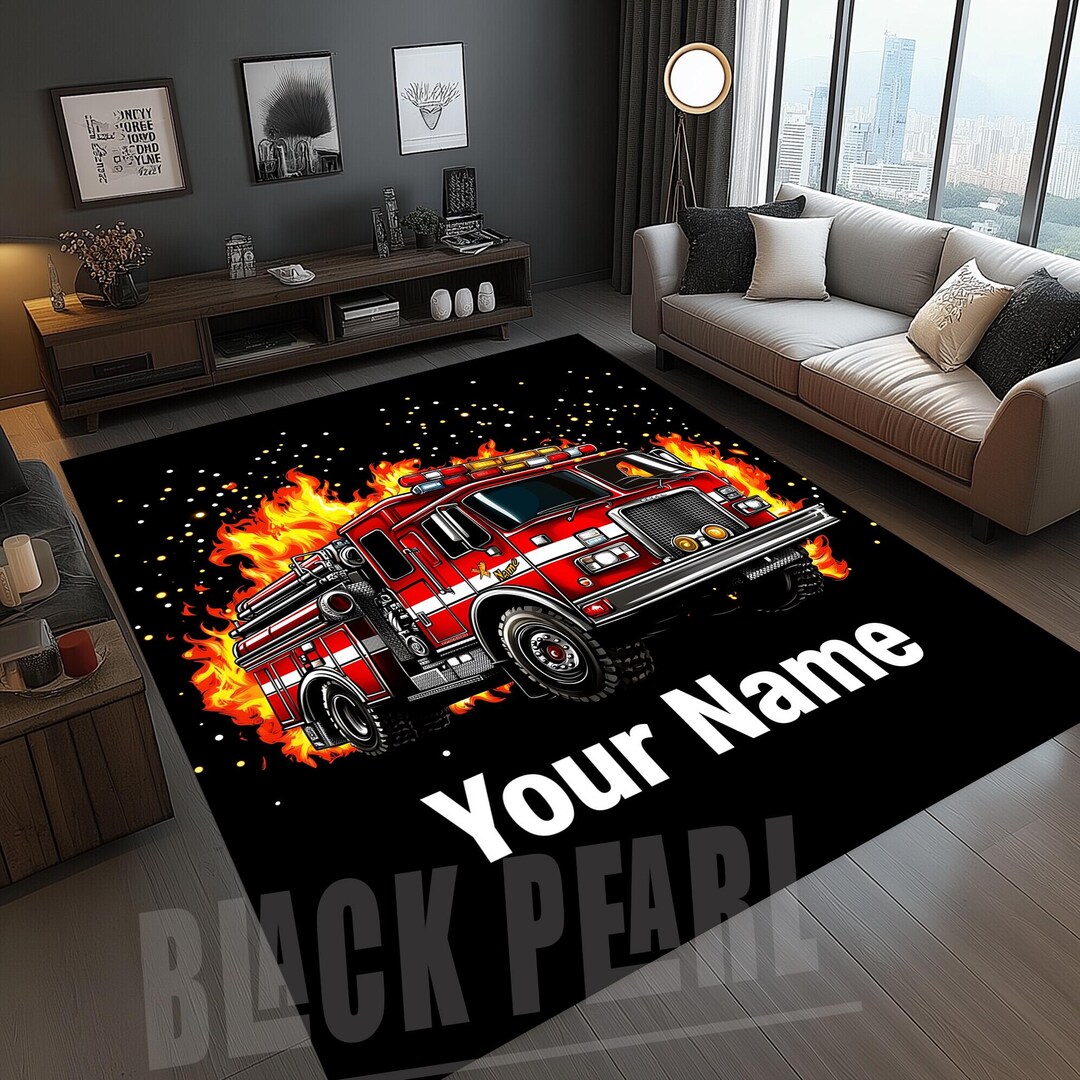 Fire Truck Rug: Personalized Kids Room Decor - Etsy
