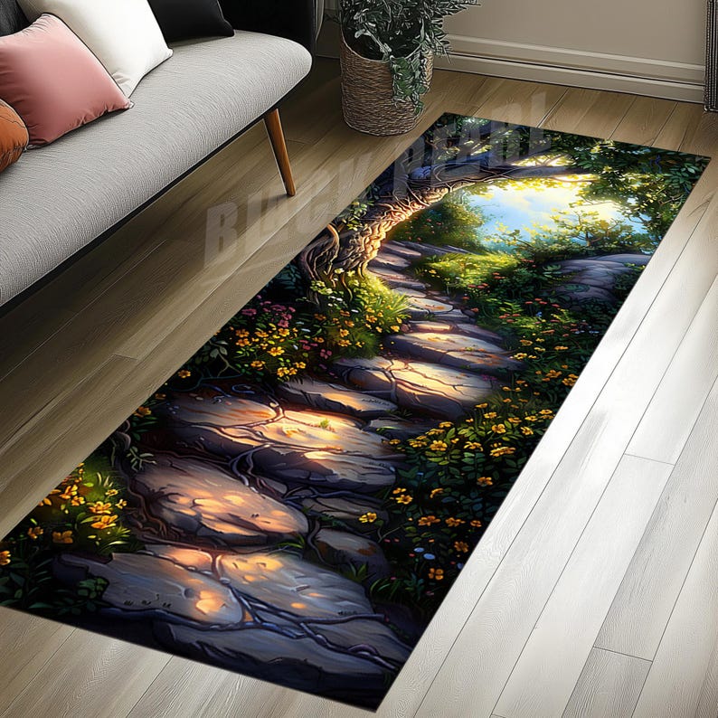 Forest Pathway Rug Floral Forest Runner Rug: 3D Print, Non-slip Cotton Base - Etsy