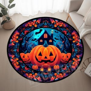 Halloween Pumpkin Round Rug: Spooky Modern Decor