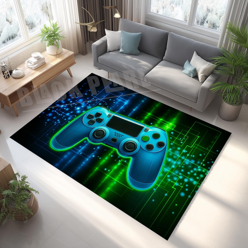 Neon Game Controller Rug, Gamer Room Decor - Etsy