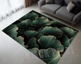 Tapete de folha de ginkgo: decoração botânica verde e dourada