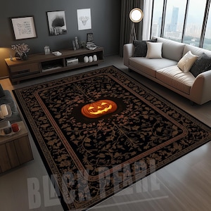Halloween Rug, Pumpkin Carpet, Gothic Floral Rug, Spooky Rug, Home Decor Rug, Fall Themed Rug,Seasonal Rug,Autumn Living Rug,Living Room Rug
