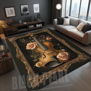 Floral Violin Rug: Music Room Decor, Modern Area Rug