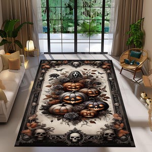 Halloween Gothic Rug, Spooky Rug, Pumpkin Design Rug, Pumpkin Art Rug, Horror Pumpkin, Halloween Decor Rug, Pumpkin Rug, Autumn Design Rug