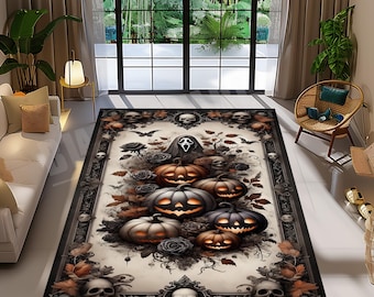 Gothic Pumpkin Halloween Rug: Spooky Autumn Decor