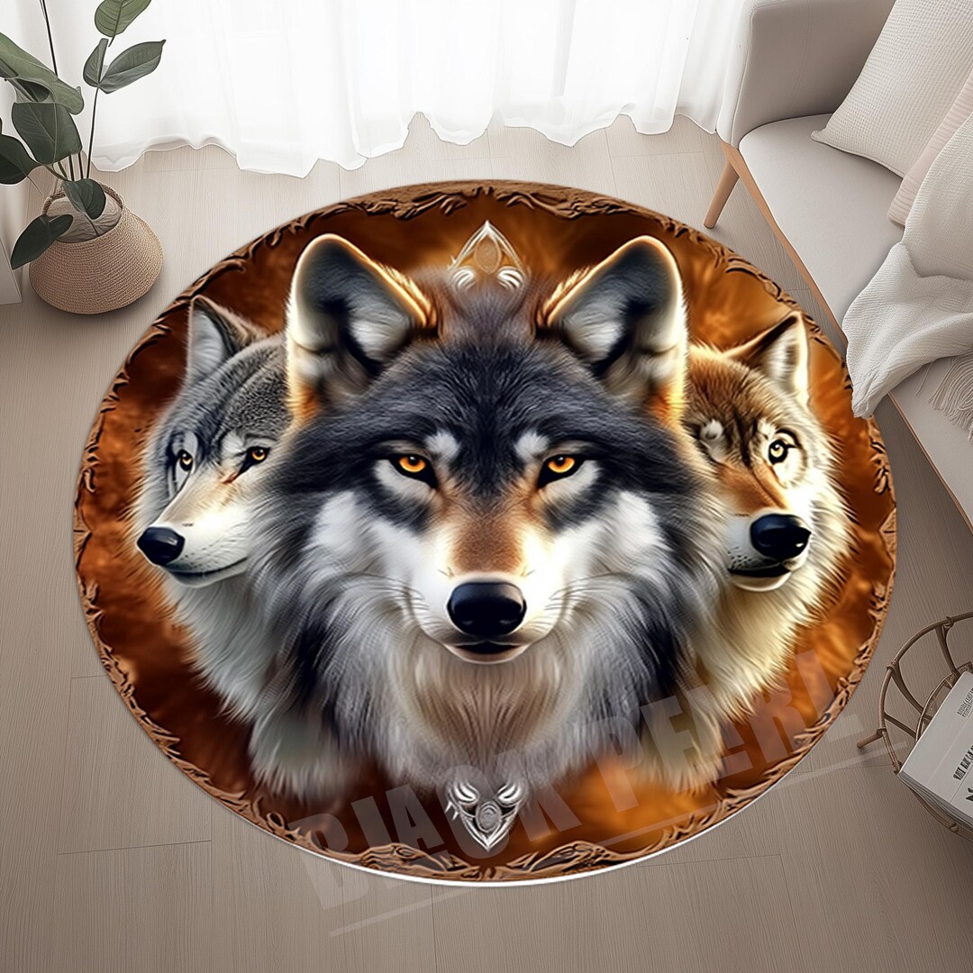 Deviantart Wolf Rug Wolves Round Rug: Framed Forest Design, Non-slip Velvet - Etsy