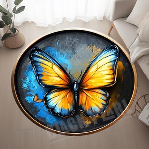 3d Butterfly Rug, Yellow and Blue Butterfly Rug, Butterfly Round Rug,Animal Rug,Butterfly Area Rug,Butterfly Themed Rug,Butterfly Design Rug