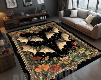 Gothic Bat Rug: Velvet Goth Room Decor, Witchy Cottagecore