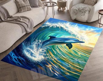 Dolphin Area Rug: Ocean Wave Design, Modern Home Decor