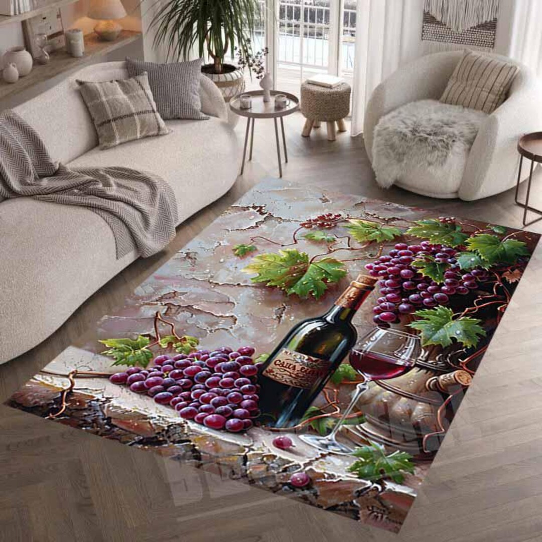 Wine & Grapes Area Rug: Velvet Texture, Non-slip Kitchen Decor - Etsy