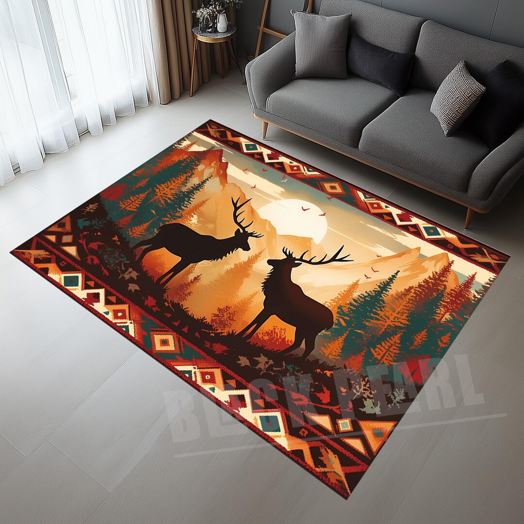 Deer Area Rug: Sunset Landscape, Modern Animal Decor - Etsy