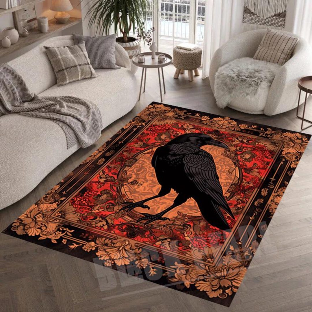 Framed Crow Rug: Wildlife Animal Design, Modern Home Decor - Etsy
