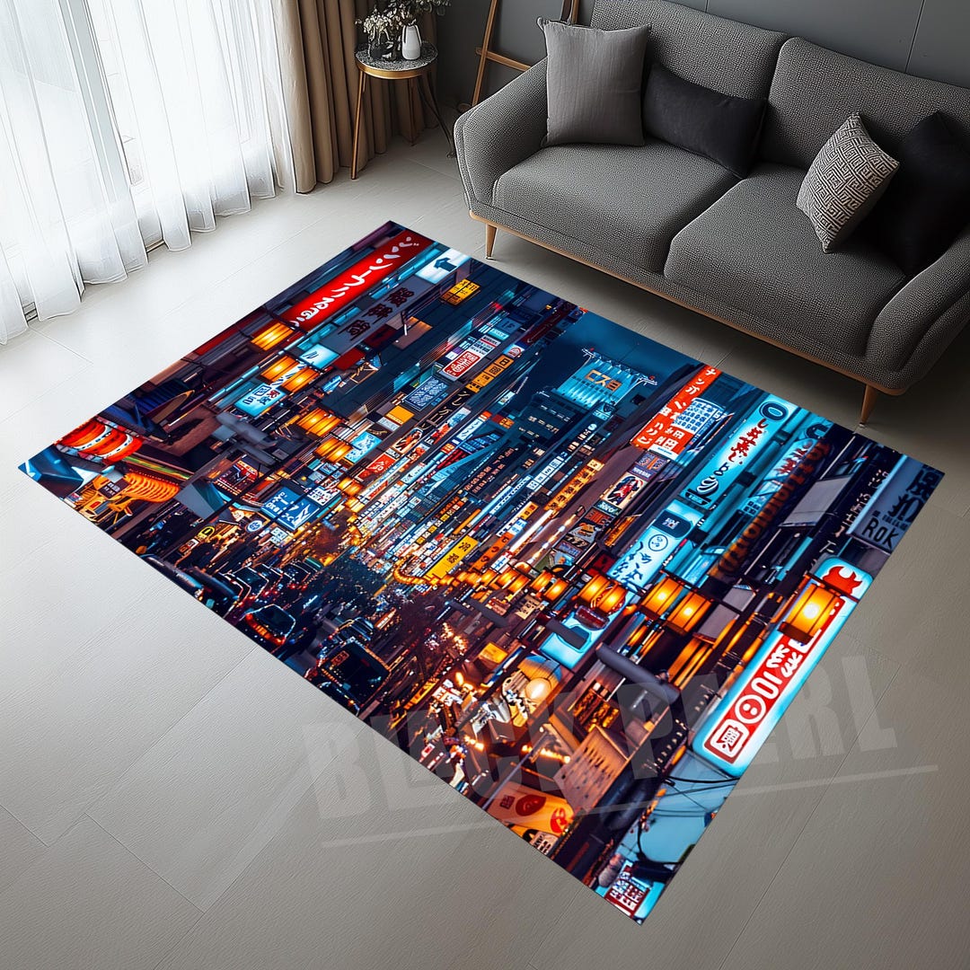 Tokyo Rug Tokyo Street Scene Rug, Neon Japan Design, Carpet - Etsy