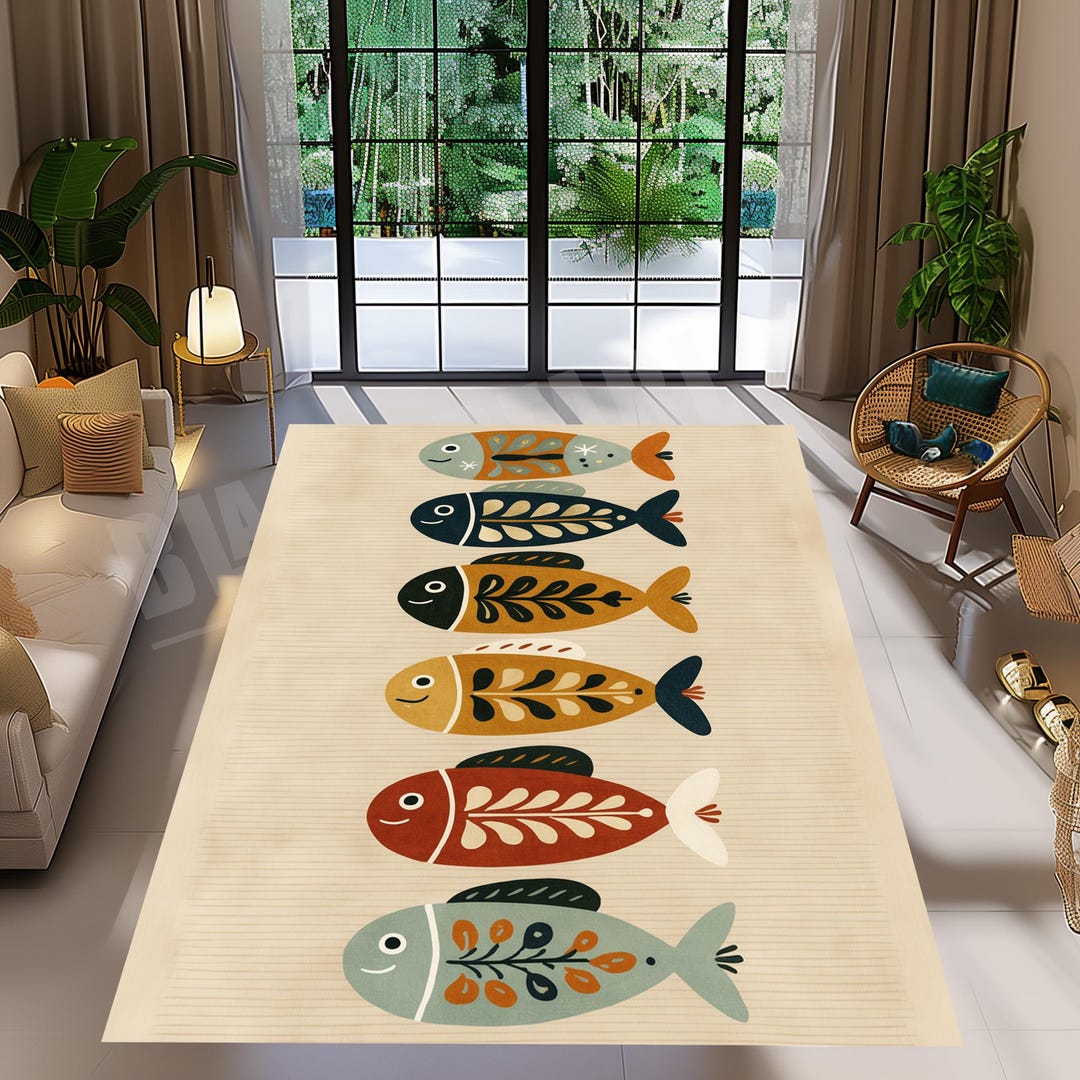 Throw Rug Fish Colorful Fish Pattern Rug: Non-slip Velvet Kids Room Decor - Etsy