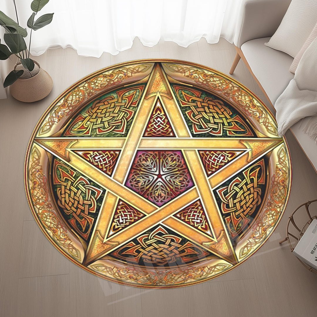 Pentagram Rug Design Gothic Pentagram Round Rug: Yellow Devil's Trap Design - Etsy
