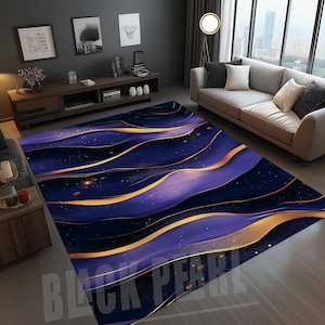 Tapis en marbre violet : décoration d&#39;intérieur moderne avec des lignes dorées