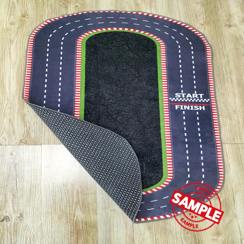 Race Track Kids Rug: Oval Car Playmat, Boys Room Decor - Etsy
