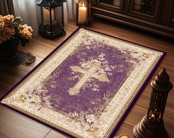 Alfombra de oración cristiana personalizada: Cruz morada, regalo católico
