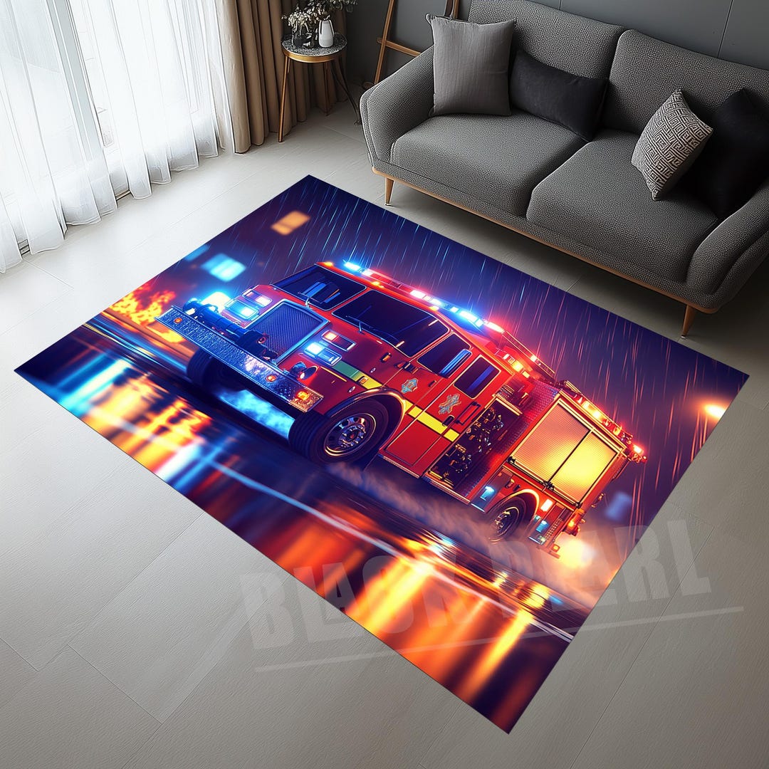 Fire Truck Rug: Modern Kids Room Decor - Etsy