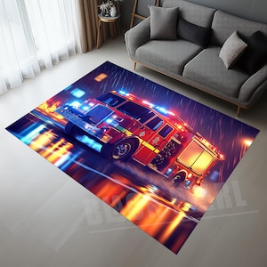 Fire Truck Rug: Modern Kids Room Decor