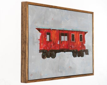 Caboose Painting, Train Car Art Print, Large Printable fine art, Instant download