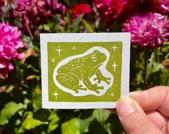 Froggy Mini Linocut Print – Hand Carved Block Art (2.25 x 2.75 Inch)