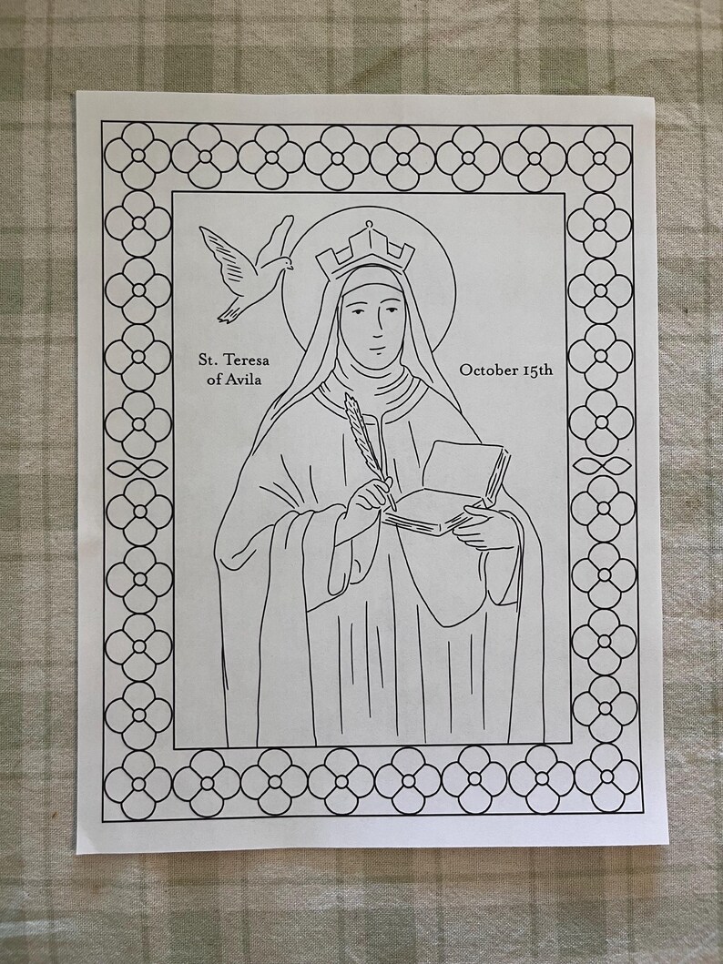 St Teresa Of Avila Coloring Page Digital Download Printable Etsy