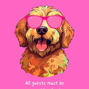 dog wall art, pink puppy wall art,dog digital wall art,dog with sunglasses