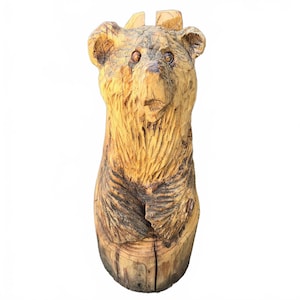 Wood Bear Chainsaw Carved 17&quot; Sculpture Rustic Statue Figure