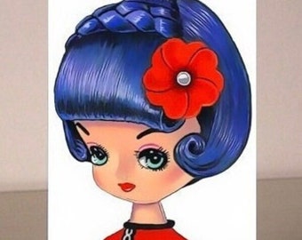 ACEO Japanese Bradley Pose doll Art trading card 3.5 x 2.5 inches