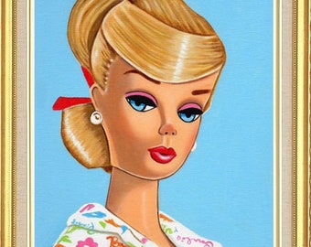 Barbie doll Art Print from Original Painting of Blonde Barbie learns to cook  art 7 x 5 ,10 x 8 inches ACEO