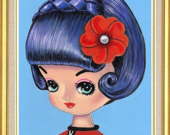 Japanese Bradley Pose doll Art Original Oil Painting of Retro Doll Canvas Panel 10 x 8, 7 x 5  inches Print & Aceo also available