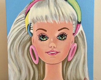 Doll Art Original Oil Painting of Retro 1980s Sindy  Doll  Canvas Panel 10 x 8, 7 x 5 inches Print & Aceo also available