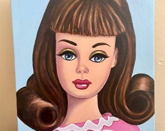 Barbie Art Original Oil Painting Barbie cousin Francie Doll on Canvas Panel 10 x 8, 7 x 5 inches Print & Aceo also available