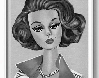 Barbie Art Original Oil Painting of Brown hair silkstone Barbie Doll  on Canvas Panel 10 x 8, 7 x 5 inches Print & Aceo also available