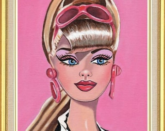 Barbie Art Print from Original Painting of Silkstone Beautiful Barbie doll sunglasses art 7 x 5, 10 x 8 inches ACEO