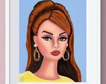 Barbie Art Original Oil Painting of Poppy Parker Barbie Doll gold earrings on Canvas Panel 10 x 8, 7 x 5  inches Print & Aceo also available