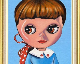 Blythe Doll Art Original Oil Painting of Vintage Retro Blythe Doll 1 on Canvas Panel 10 x 8, 7 x 5 inches Print & Aceo also available